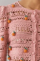 Farm Rio Orange Tassel Crochet Cardigan Sweater