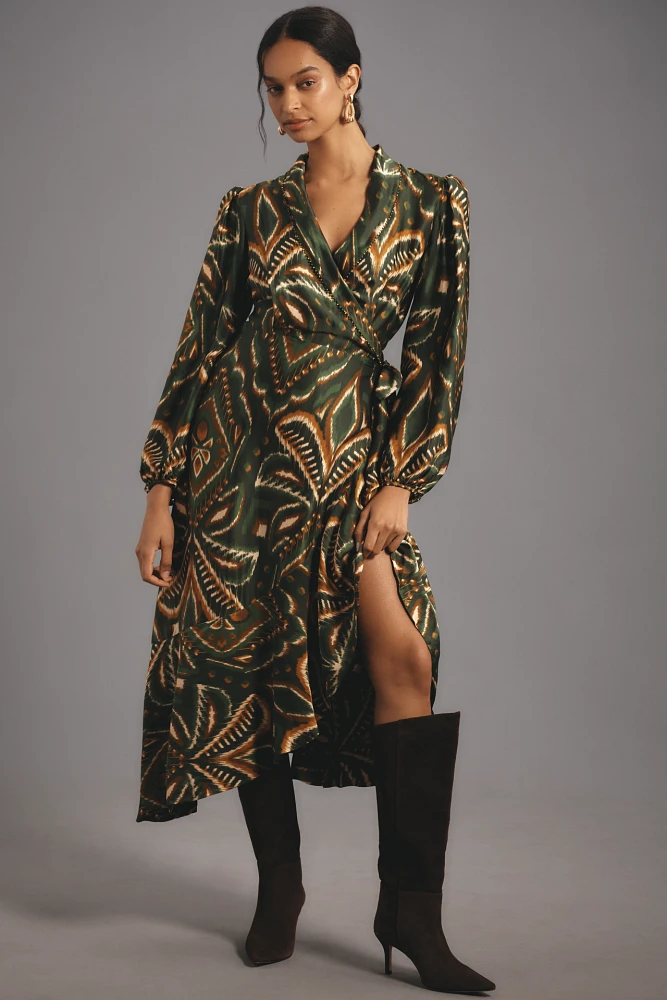 Farm Rio Pineapple Ikat Asymmetric Hem Wrap Dress