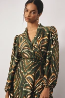 Farm Rio Pineapple Ikat Asymmetric Hem Wrap Dress