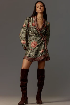 Farm Rio Arabesque Long-Sleeve Wrap Mini Dress