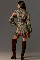 Farm Rio Arabesque Long-Sleeve Wrap Mini Dress