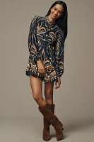 Farm Rio Pineapple Ikat Long-Sleeve Raglan Mini Dress