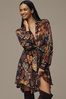 Farm Rio Hearts Ikat Long-Sleeve Mini Shirt Dress