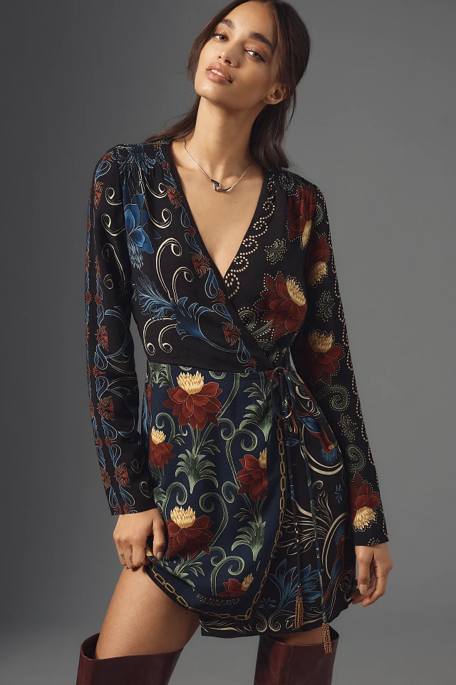 Farm Rio x Anthropologie Mixed Arabesque Scarves Wrap Mini Dress | The Summit Farm Rio x Anthropologie Mixed Arabesque Scarves Wrap Mini Dress | The Summit