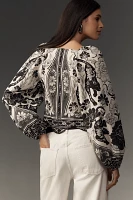 Farm Rio Leopard Floral Long-Sleeve Blouse