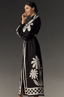 Farm Rio Nature Long-Sleeve V-Neck Graphic Floral Maxi Dress