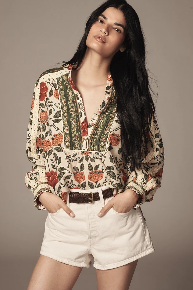 Farm Rio Garden Tapestry Sand Blouse