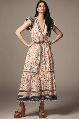 Farm Rio Superbloom Tapestry Ruffle Maxi Dress