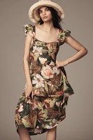 Farm Rio Botanical Forest Ruffled-Strap Midi Dress