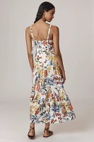 Farm Rio Greek Garden Linen Blend Printed Midi Dress