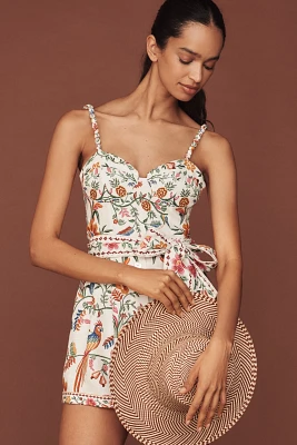 Farm Rio Sweetheart Belted Linen Romper