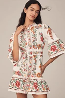 Farm Rio Delicate Forest Scarves Flared-Sleeve Mini Dress