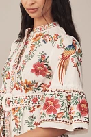 Farm Rio Delicate Forest Scarves Flared-Sleeve Mini Dress