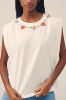 Farm Rio Embroidered Cross-Stitch Flowers Muscle Tee