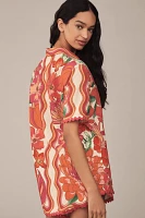 Farm Rio Spring Affair Linen Short-Sleeve Buttondown Shirt