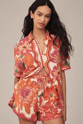 Farm Rio Spring Affair Linen-Blend Pull-On Shorts