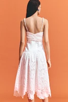 Farm Rio Richilieu Linen-Blend Sleeveless Eyelet Midi Dress
