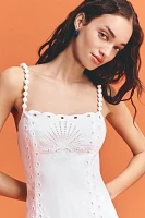 Farm Rio Richilieu Linen-Blend Sleeveless Eyelet Midi Dress