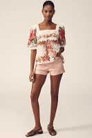Farm Rio Summer Fruit Cotton Puff-Sleeve Square-Neck Blouse