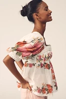 Farm Rio Summer Fruit Cotton Puff-Sleeve Square-Neck Blouse