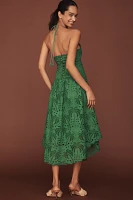 Farm Rio Palm Tree Cotton Sleeveless Eyelet Midi Dress