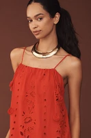 Farm Rio Richelieu Linen-Blend Sleeveless Eyelet Midi Dress