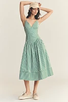 Farm Rio Stripe Cotton Sleeveless V-Neck Drop-Waist Midi Dress