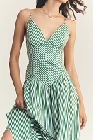 Farm Rio Stripe Cotton Sleeveless V-Neck Drop-Waist Midi Dress