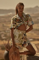 Farm Rio Short-Sleeve Linen Printed Buttondown Shirt