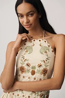 Farm Rio Linen Halter Eyelet Midi Dress