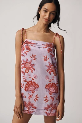 Farm Rio Porcelain Garden Lilac Linen Mini Shift Dress