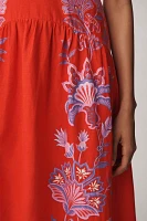 Farm Rio Porcelain Garden Red Linen A-Line Midi Dress