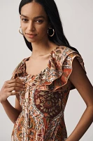Farm Rio Romantic Nature Multicolor Off-The-Shoulder Ruffle Midi Dress