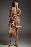 Farm Rio Romantic Nature Multicolor V-Neck Puff-Sleeve Mini Dress