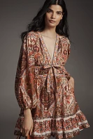 Farm Rio Romantic Nature Multicolor V-Neck Puff-Sleeve Mini Dress