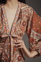 Farm Rio Romantic Nature Multicolor V-Neck Puff-Sleeve Mini Dress