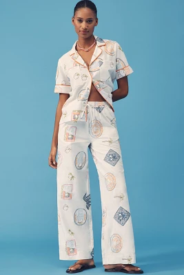 Damson Madder Linen Blend Printed Pull-On Trousers