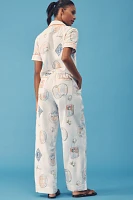 Damson Madder Linen Blend Printed Pull-On Trousers
