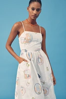 Damson Madder Peaches Embroidered Apron Midi Dress