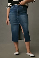 Good American Front-Slit Denim Midi Skirt