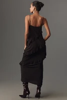 Good American Chiffon Ruffle Bias Slip Maxi Dress