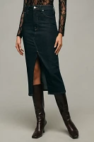 Good American Slit-Front Denim Midi Skirt