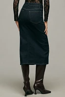 Good American Slit-Front Denim Midi Skirt