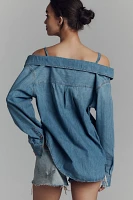 Good American Off-The-Shoulder Denim Blouse