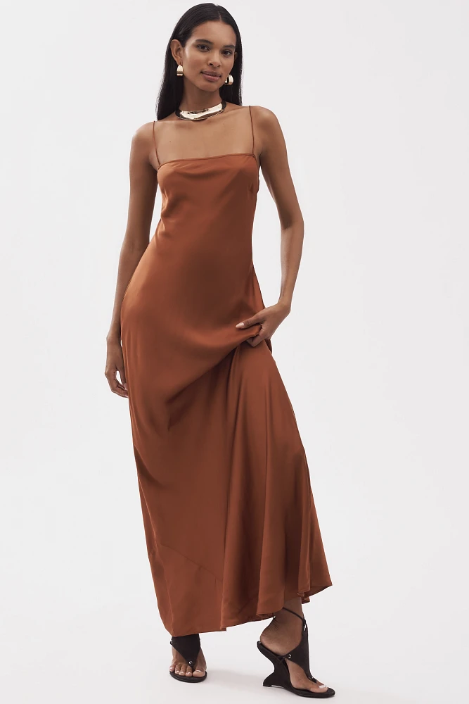 Good American Sleeveless Satin Slip Maxi Dress