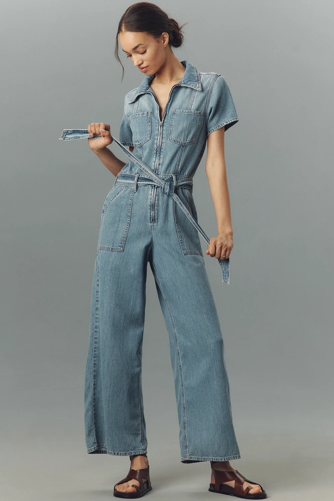 Good American Fit For Success Lite Linen Denim Cropped Jumpsuit