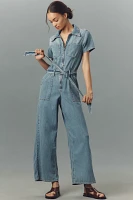 Good American Fit For Success Lite Linen Denim Cropped Jumpsuit