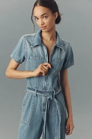 Good American Fit For Success Lite Linen Denim Cropped Jumpsuit