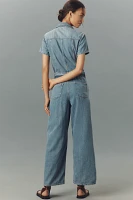 Good American Fit For Success Lite Linen Denim Cropped Jumpsuit