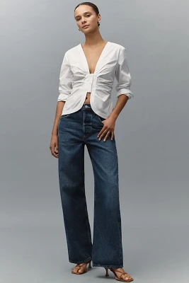 Good American Long-Sleeve Poplin Ruched Shirt